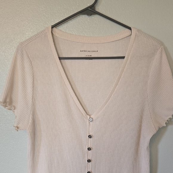 American Eagle | Cream Ruffle Edge Short Sleeve Top Size XL - Picture 1 of 9